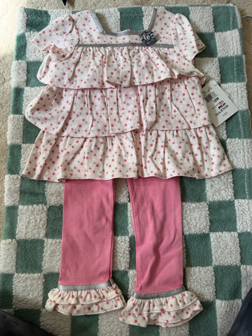 Girls Pink Polka Dot Ruffle Matching Set